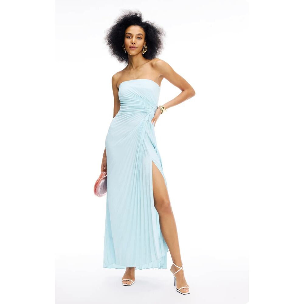A.L.C. Strapless Pleated Maxi Dress in Light Blue